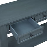 Knocbel Console Table with 4 Storage Drawers Bottom Shelf, Rustic Distressed Sofa Table for Entryway Hallway, Assembly Required, 63" W x 14" D x 30" H, Navy Knocbel