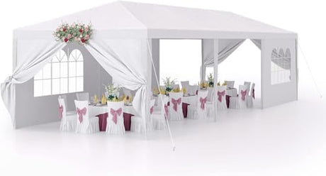 Devoko 10'x30' Heavy Duty White Party Tent - Waterproof Outdoor Wedding Canopy for Backyard, Patio & Events Devoko