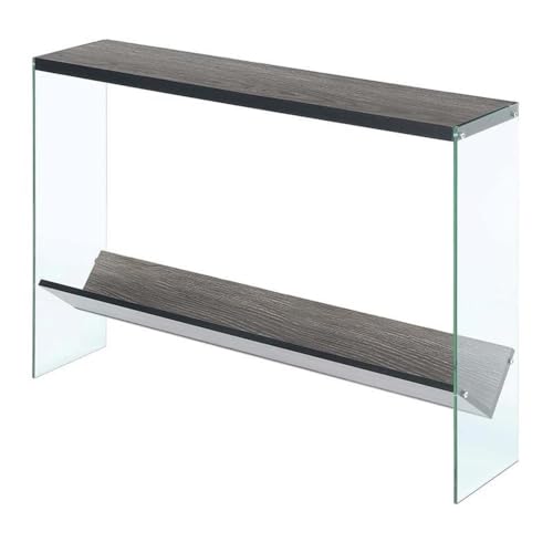 Convenience Concepts SoHo Glass Console Table 42" - Modern Sofa Table with Storage Shelf, Narrow Entryway Hall Table for Living Room, Display Accent Table, Weathered Gray Convenience Concepts