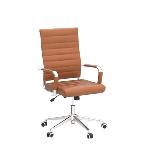 Okeysen Office Desk Chair, Ergonomic Leather Modern Conference Room Chairs, Executive Ribbed Height Adjustable Swivel Rolling Chair for Home Office. (Brown) Lepdep