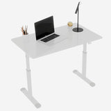 Penau Adjustable Height Standing Desk, Manual Crank Sit Stand Computer Desk, Minimalist White Engineered Wood Top, White Iron Double Column Frame, 39.37 x 23.62 x 35.43 Inchs Penau