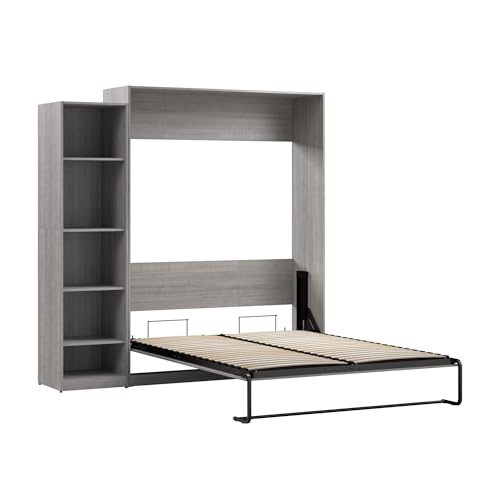 Bestar Claremont Queen Murphy Bed with Closet Organizer (85W) in Platinum Gray, Space-Saving Sleeping Arrangement for Multipurpose Room Bestar