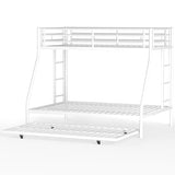 Shintenchi Bunk Bed Twin Over Full Size with Trundle, Heavy-Duty Twin&Full Frame with Full-Length Guardrail and Two Ladders, Triple for Kids, Teens and Adults, Space-Saving, White Shintenchi
