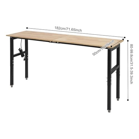 Adjustable Workbench, Heavy Duty Work Bench with Power Outlets and USB Ports, Wood Top Workstation Table, 2000 LBS Load Capacity Work Benches for Garage, Workshop, Office, Home Use (71.65x19.69in) Eapmic