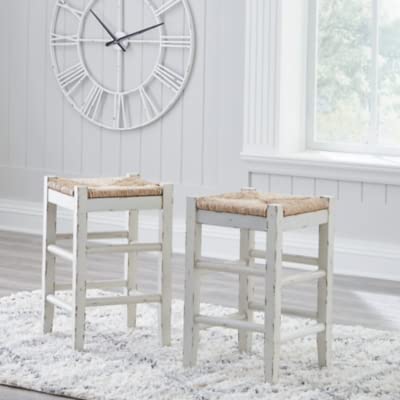 Signature Design by Ashley Mirimyn Farmhouse 23.63" Counter Height Bar Stool with Woven Wicker Seats, 2 Count, White & Light Brown Signature Design by Ashley