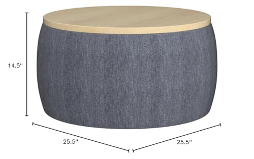 Kakotito Modern Round Storage Ottoman with Wooden Lid,Circle Handmade Coffee Table,End Table & Footstool for Living Room (Dark Gray) Kakotito