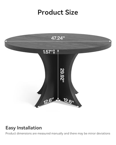 LITTLE TREE Round Dining Table for 4-6, 47.24 Inches Farmhouse Wooden Kitchen Table with Spacious Tabletop for Dining Room, Black LITTLE TREE