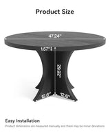 LITTLE TREE Round Dining Table for 4-6, 47.24 Inches Farmhouse Wooden Kitchen Table with Spacious Tabletop for Dining Room, Black LITTLE TREE