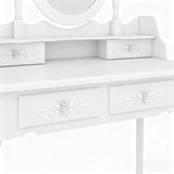 European - Style 4 - Drawer Single - Mirror Dressing Table Set in White - 360 - Degree Rotating & Removable Mirror Generic