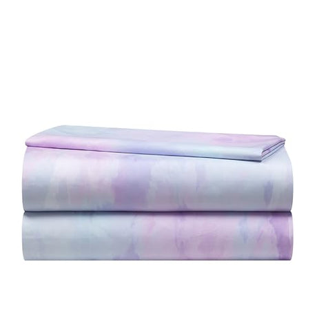 Heritage Kids 3-Piece Twin Sheet Set,Purple Watercolor Tie-Dye Design,Includes Fitted Sheet, Flat Sheet & Pillowcase,Soft Microfiber Bedding for Girls & Teens Heritage Kids