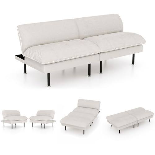 Ribilake 70" Futon Sofa Bed, 4 in 1 Multi-Function Couch Sleeper with Adjustable Backrest, Modern Convertible Futon, Recliner Small Loveseat for Living Room, Dorm, Beige Ribilake