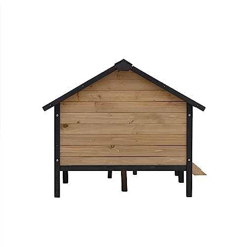 KOZYSFLER Rustic Cabin Style Outdoor Wooden Dog Kennel with Porch, Large Pet House for Dogs