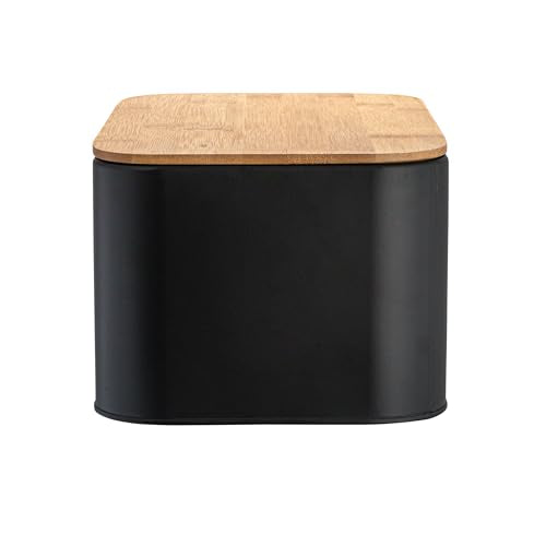 Bloomingville Metal Bin with Bamboo Lid, Black Bread Box, 11.75" L x 5.25" W x 7" H Bloomingville