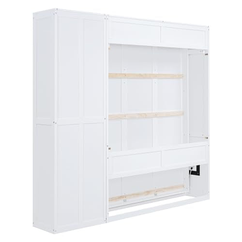 Harper & Bright Designs Queen Size Murphy Bed with Storage Shelves, Wood Cabinet Queen Platform Beds with Flexible Slats Support, Foldable Wall Bed Frame for Home Office Studio, White Harper & Bright Designs
