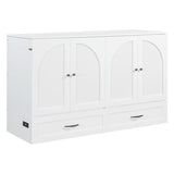 Ball & Cast Murphy Bed Queen Size Bedroom Folding Wall Cabinets Frame with Large Drawer and USB Ports,Hideaway Bed w/Tri-Fold Mattress Design,for Guest Room,Study,Office,White Ball & Cast