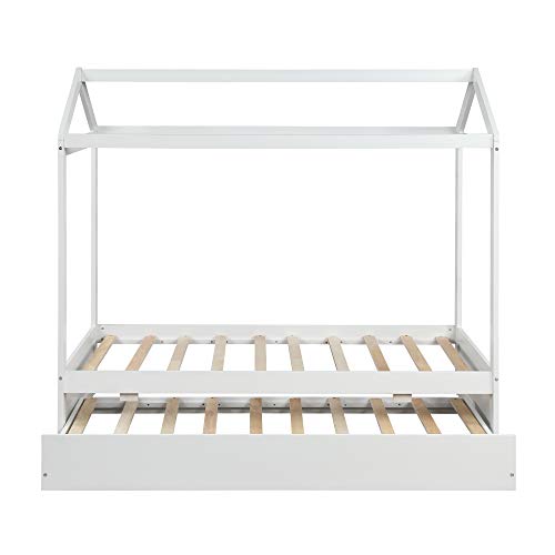 Bellemave White Twin Size House Bed Frame with Trundle for Kids and Toddlers Bellemave