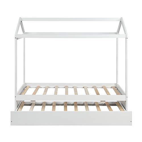 Bellemave White Twin Size House Bed Frame with Trundle for Kids and Toddlers - WoodArtSupply