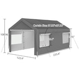 Trygoal 10x20 FT Heavy Duty Carport, Outdoor Storage Shed Tent with Removable Sidewalls & Roll-Up Ventilated Windows, All-Season Portable Garage Shelter with Rubber Ropes & Ground Anchors, Grey Trygoal