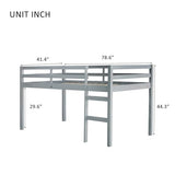 PVWIIK Twin Low Loft Bed with with Guardrail and Ladder for Girls,Boys - Rubberwood Frame,Grey PVWIIK