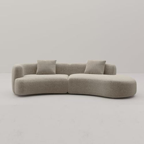 Acanva Modern Curved Sectional Living Room Couch, Minimalist Comfy Boucle Fabric Modular Sofa for Apartment, Home Office, 114" W Right Hand Facing, Light Coffee Acanva