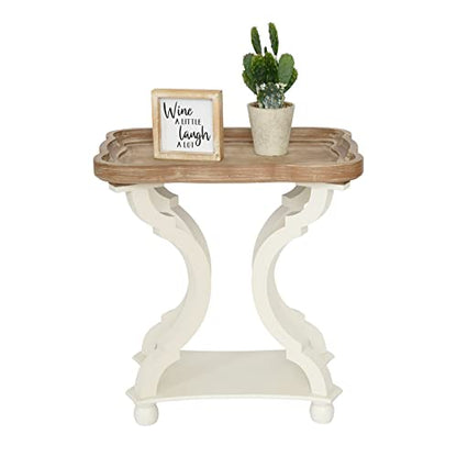 Elesuli Accent Wood End Table Side Tables Nightstand Natural Tray Top and Distressed Carved Legs for Bedroom Living Room, White