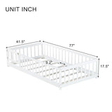 Twin Floor Bed with Slats, Fence and Door, Twin Size Montessori Floor Bed for Kids, Girls, Boys, Easy Assemble Montessori Bed Frame(Twin White) Bellemave