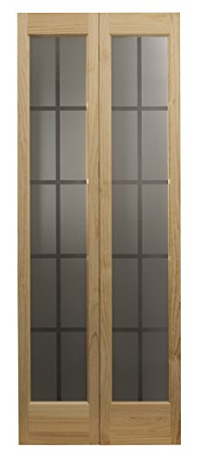 LTL Home Products 837320 Mission Glass Bifold Interior Solid Wood Door, 24 Inches x 80 Inches, Unfinished Pine - WoodArtSupply