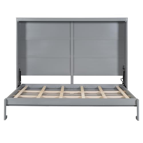 Harper & Bright Designs Queen Size Murphy Bed Cabinet Wall Bed Chest, Solid Wood Queen Platform Bed Frame, Space-Saving for Multipurpose Guest Room Bedroom or Home Office, Gray Harper & Bright Designs