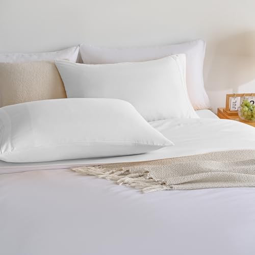 Yibeizi Full Size Bed Sheets Set, White Cooling Hypoallergenic Microfiber Double Bed Sheets, Soft Oeko-Tex Extra Deep Pocket Sheets & Pillowcases Wrinkle Free Bedsheets Yibeizi