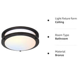 13 inch Flush Mount LED Ceiling Light Fixture, 2700K/3000K/3500K/4000K/5000K Adjustable Ceiling Lights, Oil Rubbed Bronze Saturn Dimmable Lighting for Hallway Bathroom Kitchen or Stairwell, ETL Listed hykolity