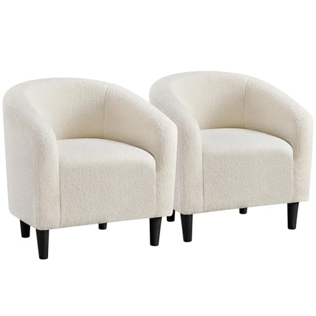 Yaheetech Barrel Chairs, Furry Accent Chairs, Sherpa Chairs with Soft Padded Armrest, Fuzzy Club Chairs for Living Room Bedroom Waiting Room Office, Accent Chairs Set of 2, Ivory Yaheetech