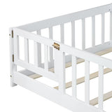 Twin Floor Bed with Slats, Fence and Door, Twin Size Montessori Floor Bed for Kids, Girls, Boys, Easy Assemble Montessori Bed Frame(Twin White) Bellemave