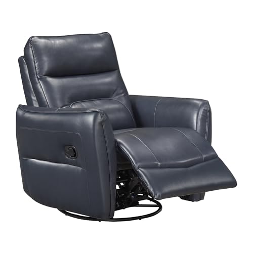 Lexicon Swivel Glider Reclining Chair, Top Grain Leather Match Manual Recliner, Comfy Nursery Glider Recliner, Swivel Reclining Chair for Living Room/Office/Bedroom/Apartment, Dark Blue Lexicon