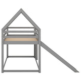 MERITLINE Twin Over Twin House Bunk Beds with Slide, Low Floor Bunk Bed for Kids, Girls, Boys,Grey MERITLINE