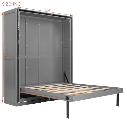Merax Rotating Queen Murphy Bed with Hidden Storage Racks, Space-Saving Multifunctional Wall Bed for Home Office & Small Rooms Merax