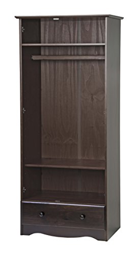 Palace Imports 100% Solid Wood Flexible Wardrobe/Armoire/Closet, Java Color, 32" W x 72" H x 21" D. 1 Shelf, 1 Clothing Rod, 1 Drawer, 1 Lock Included. Additional Shelves Sold Separately. Palace Imports