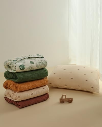 Blissful Diary Muslin Crib Sheets for Girl Boy, Boho Neutral Soft Cotton Baby Sheet for 52''x28'' Standard Crib Mattress, 2 Pack(Monstera&Dark Green) Blissful Diary