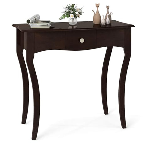Giantex Wooden Console Table, Chic Accent Entryway Table with Storage Drawers, Solid Rubber Wood Legs and Metal Guide Rails, Vintage Sofa Tables for Living Room, Foyer, Bedroom and Entrance Giantex