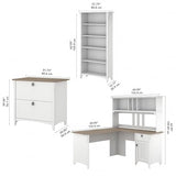 Bush Business Furniture Salinas 60W L-Shaped Desk Set with Hutch, File Cabinet, and Bookcase in Shiplap Gray and Pure White Bush Business Furniture
