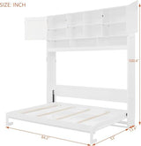 Queen Horizontal Murphy Bed with Storage Shelves,Wood Folding Hideaway Murphy Wall Bed with Storage Bookcase for Adults (A White) MERITLINE
