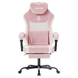 SUKIDA Plush Fabric Gaming Executive Office Chair, Ergonomic High-Back Computer Desk Chair with Large Adjustable Lumbar Support, Headrest and Linked Armrests for Long Hours Sitting Task Chair, Pink SUKIDA