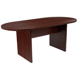 Flash Furniture 5 Piece Mahogany Oval Conference Table Set with 4 Black and Chrome LeatherSoft Executive Chairs Flash Furniture