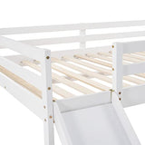 Full Size Loft Bed with Slide, Low Loft Bed with Ladder & Safety Rail, Wooden Full Loft Bed Frame for Kids Teens Girls & Boys, No Box Spring Needed, Easy Assemble (Full, White) Harper & Bright Designs