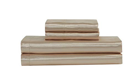 Mk Collection Soft Silky Satin Solid Color Deep Pocket Sheet Set (Champagne, Queen) MK Home