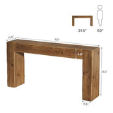TRIBEWOOD Solid Wood Console Table, 63-Inch Farmhouse Sofa Table Behind Couch for Entryway, Living Room, Foyer, Easy Assembly (Rustic Brown) TRIBEWOOD