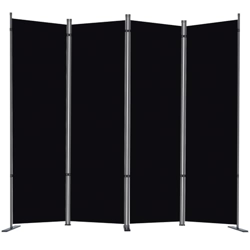 RANTILA 4 Panel Room Divider, 6 FT Folding Privacy Screen with Wide Feet, Freestanding Partition for Room Separation, Portable Room Divider Panel, 89" W x 71" H, Black RANTILA