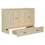 P PURLOVE Full Murphy Bed with Large Drawers, Wood Cabinet Bed with USB Port, No Box Spring Needed, Easy Assembly (Gold) P PURLOVE