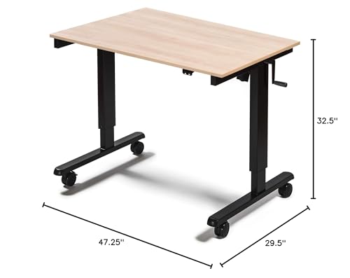Stand Up Desk Store Crank Adjustable Height Rolling Standing Desk (Black Frame/Natural Walnut Top, 48" Wide) S Stand Up Desk Store