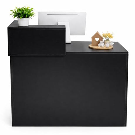 GRGECXZ Modern Reception Desk with Storage Drawer & Counter Shelf, 39.4" Front Counter Reception Table for Office, Salon, Lobby, Retail Store (Black, Right Table) GRGECXZ