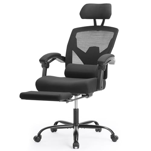 Sweetcrispy Office Computer Desk Chair, Ergonomic High-Back Mesh Rolling Work Swivel Chairs with Wheels, Comfortable Lumbar Support, Comfy Arms for Home, Bedroom, Study, Student, Black Sweetcrispy